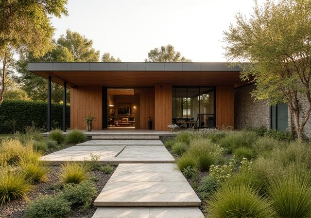 Modernes ökologisches Landschaftsdesign mit Wildblumen